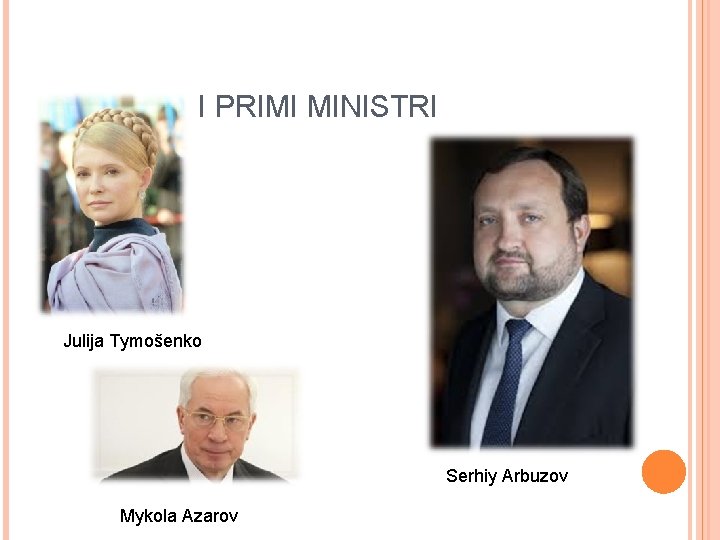 I PRIMI MINISTRI Julija Tymošenko Serhiy Arbuzov Mykola Azarov 