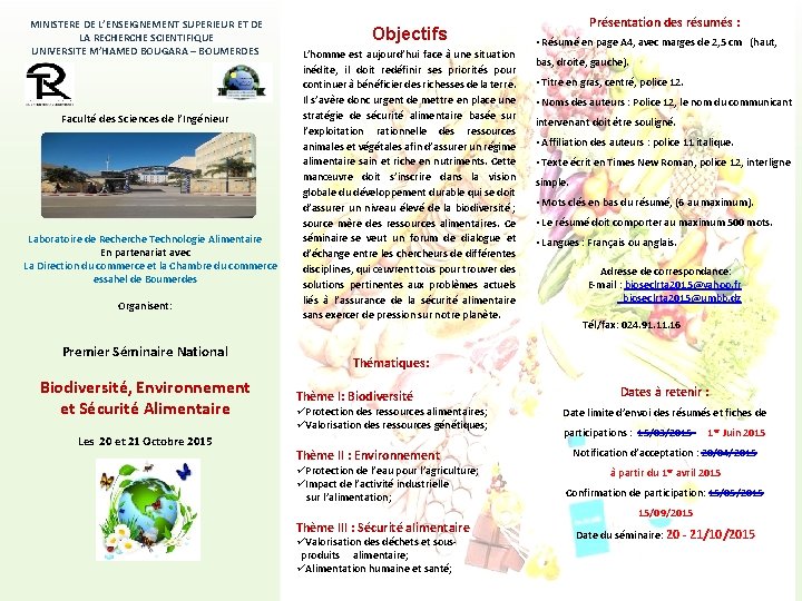 MINISTERE DE L’ENSEIGNEMENT SUPERIEUR ET DE LA RECHERCHE SCIENTIFIQUE UNIVERSITE M’HAMED BOUGARA – BOUMERDES