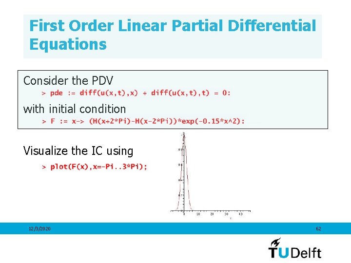 First Order Linear Partial Differential Equations Consider the PDV with initial condition Visualize the