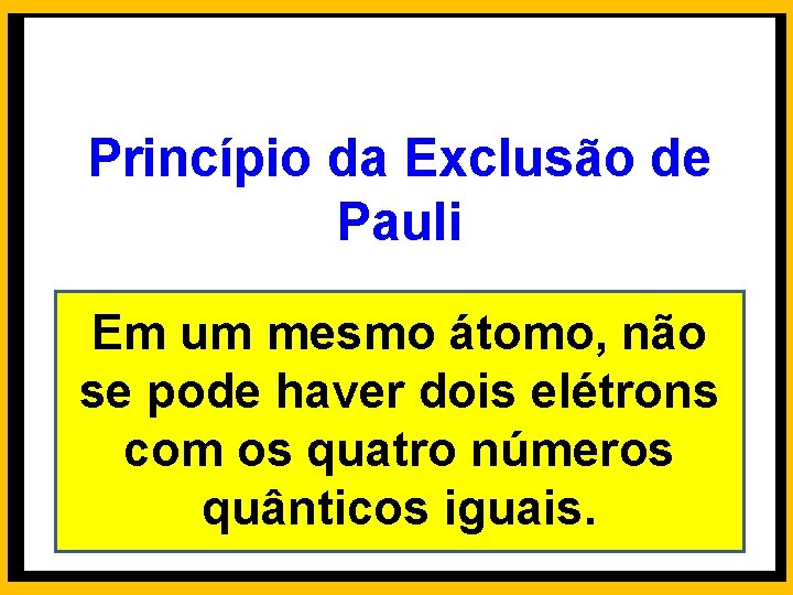 Princípio da Exclusão de Pauli Em um mesmo átomo, não Em um orbital cabe