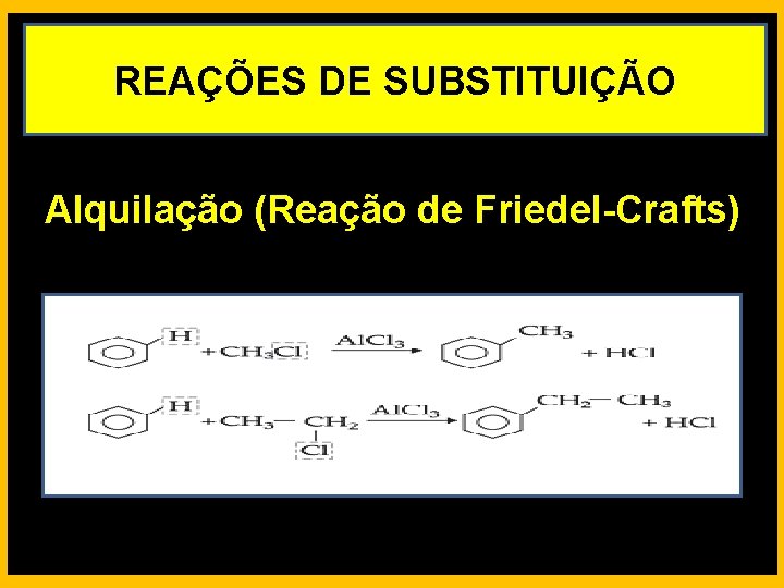 REAÇÕES DE SUBSTITUIÇÃO Alquilação (Reação de Friedel-Crafts) 