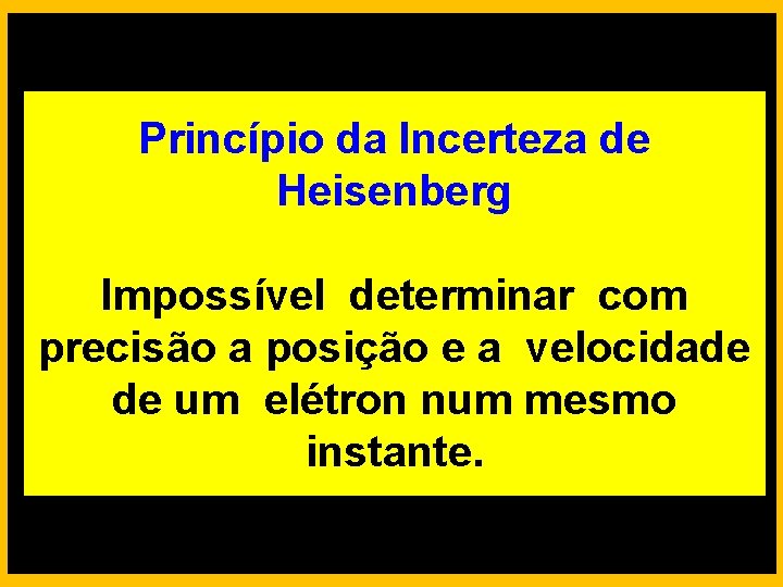 Princípio da Incerteza de Heisenberg Impossível determinar com precisão a posição e a velocidade