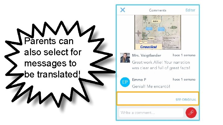 Parents can also select for messages to be translated! Parents can also select for messages to be translated!