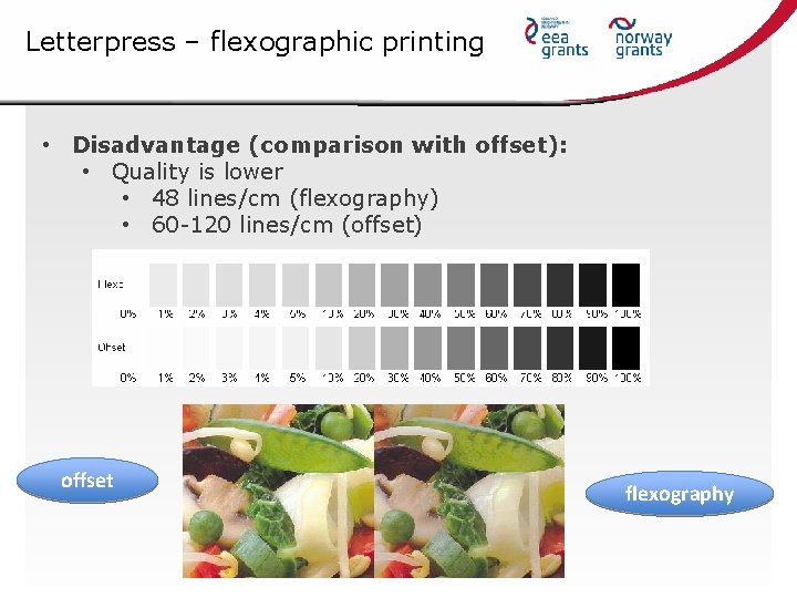 Letterpress – flexographic printing • Disadvantage (comparison with offset): • Quality is lower •