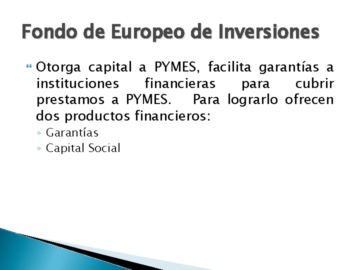Fondo de Europeo de Inversiones Otorga capital a PYMES, facilita garantías a instituciones financieras