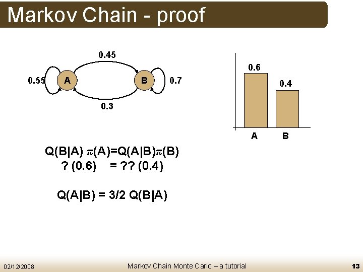 Markov Chain - proof 0. 45 0. 6 0. 55 A B 0. 7