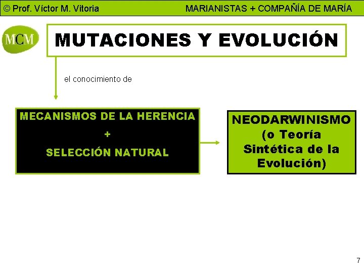© Prof. Víctor M. Vitoria MARIANISTAS + COMPAÑÍA DE MARÍA MUTACIONES Y EVOLUCIÓN el