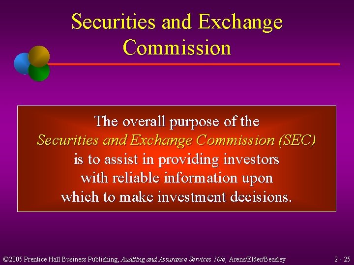 Securities and Exchange Commission The overall purpose of the Securities and Exchange Commission (SEC)