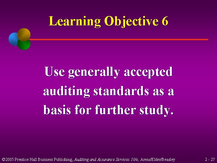 Learning Objective 6 Use generally accepted auditing standards as a basis for further study.