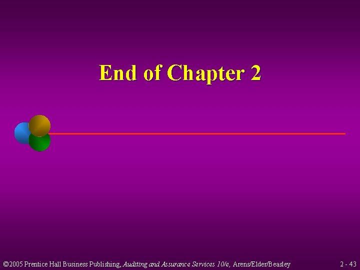 End of Chapter 2 © 2005 Prentice Hall Business Publishing, Auditing and Assurance Services