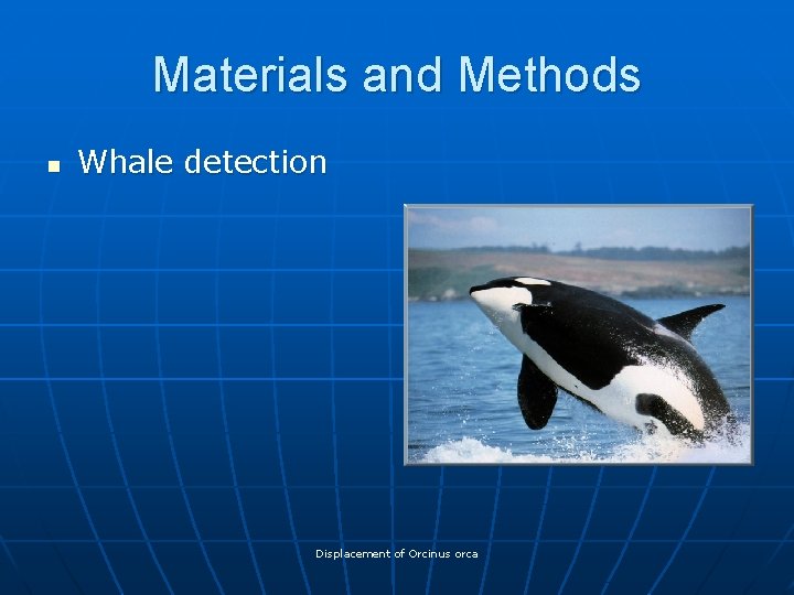 Materials and Methods n Whale detection Displacement of Orcinus orca 