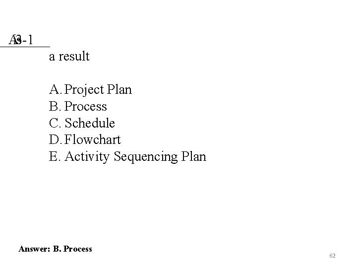 ____ Ais 3 -1 a result A. Project Plan B. Process C. Schedule D. ____ Ais 3 -1 a result A. Project Plan B. Process C. Schedule D.