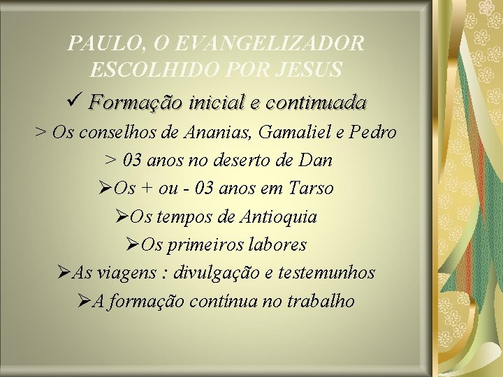 PAULO, O EVANGELIZADOR ESCOLHIDO POR JESUS ü Formação inicial e continuada > Os conselhos PAULO, O EVANGELIZADOR ESCOLHIDO POR JESUS ü Formação inicial e continuada > Os conselhos