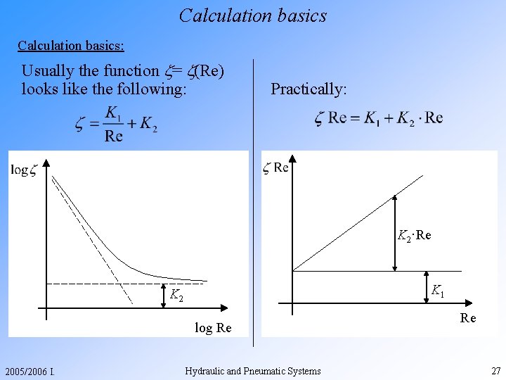 Calculation basics: Usually the function = (Re) looks like the following: Practically: K 2·Re
