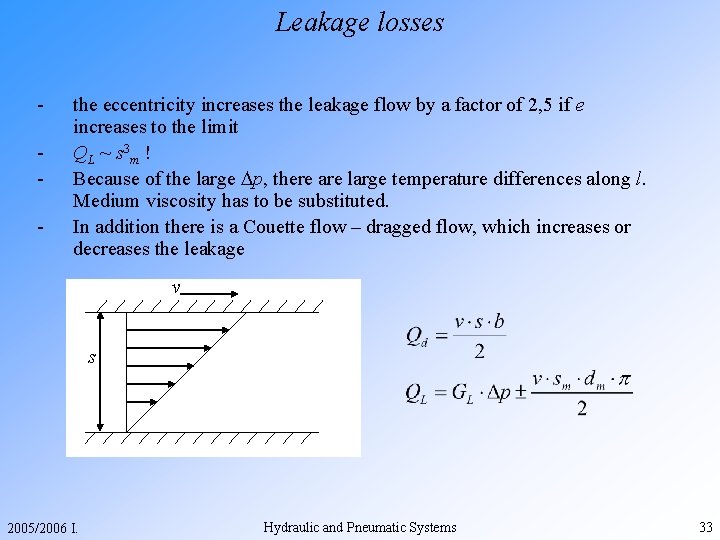 Leakage losses - the eccentricity increases the leakage flow by a factor of 2,