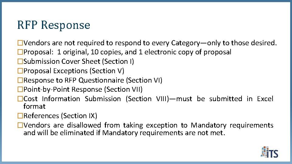 RFP Response �Vendors are not required to respond to every Category—only to those desired. RFP Response �Vendors are not required to respond to every Category—only to those desired.