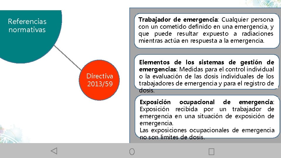 Trabajador de emergencia: Cualquier persona con un cometido definido en una emergencia, y que