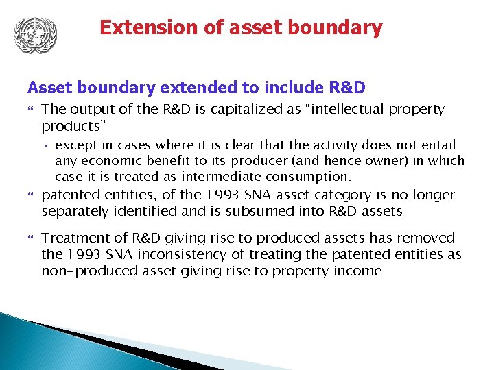 Extension of asset boundary Asset boundary extended to include R&D The output of the
