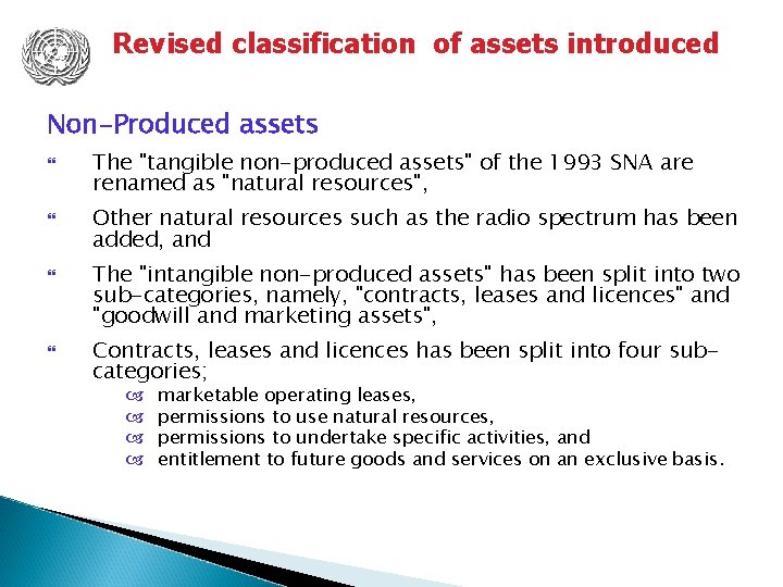 Revised classification of assets introduced Non-Produced assets The "tangible non-produced assets" of the 1993