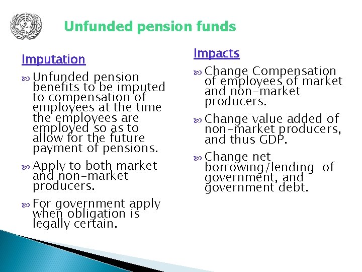Unfunded pension funds Imputation Unfunded pension benefits to be imputed to compensation of employees