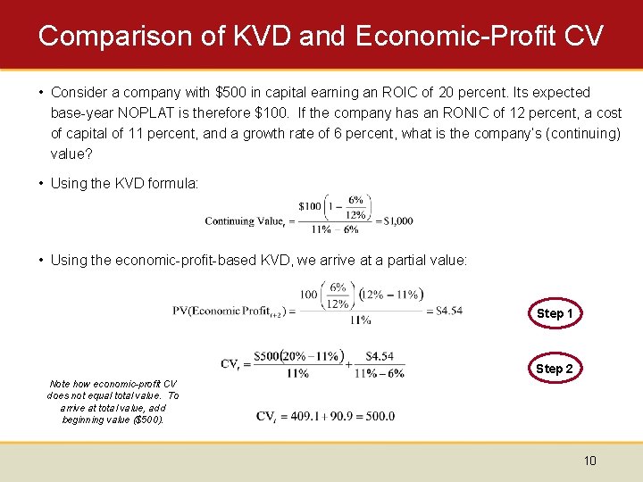 Comparison of KVD and Economic-Profit CV • Consider a company with $500 in capital