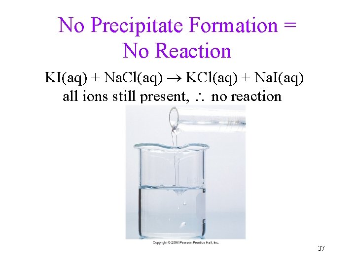 No Precipitate Formation = No Reaction KI(aq) + Na. Cl(aq) KCl(aq) + Na. I(aq)