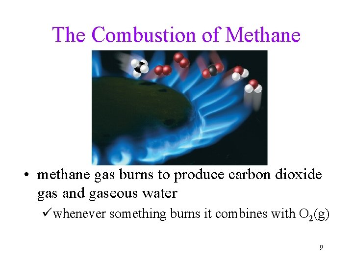 The Combustion of Methane • methane gas burns to produce carbon dioxide gas and