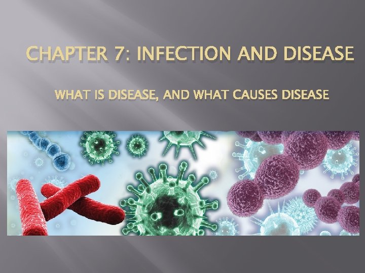 CHAPTER 7: INFECTION AND DISEASE WHAT IS DISEASE, AND WHAT CAUSES DISEASE CHAPTER 7: INFECTION AND DISEASE WHAT IS DISEASE, AND WHAT CAUSES DISEASE