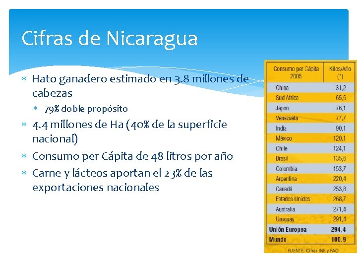 Cifras de Nicaragua Hato ganadero estimado en 3. 8 millones de cabezas 79% doble Cifras de Nicaragua Hato ganadero estimado en 3. 8 millones de cabezas 79% doble