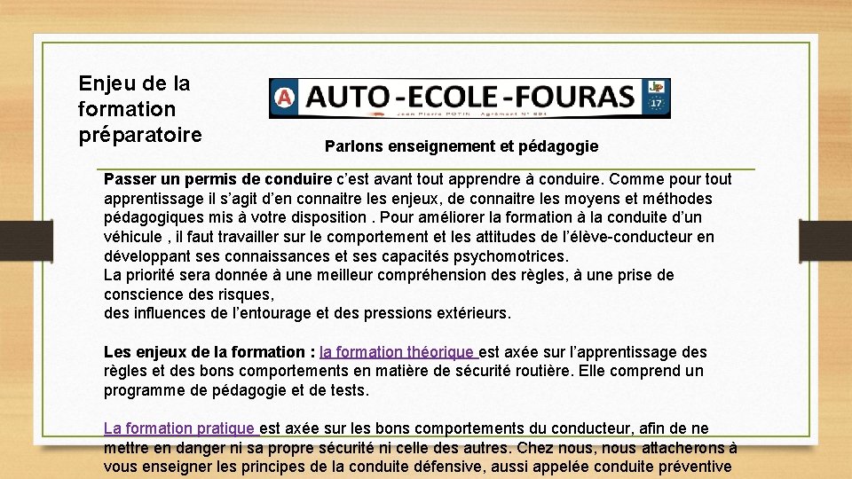 Enjeu de la formation préparatoire Parlons enseignement et pédagogie Passer un permis de conduire
