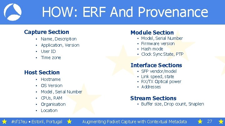 HOW: ERF And Provenance Capture Section • • Module Section • • Name, Description