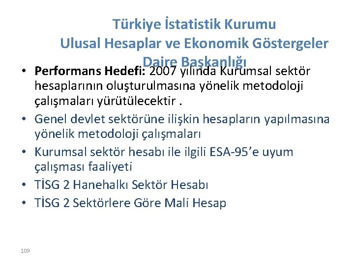 Türkiye İstatistik Kurumu Ulusal Hesaplar ve Ekonomik Göstergeler Daire Başkanlığı • Performans Hedefi: 2007
