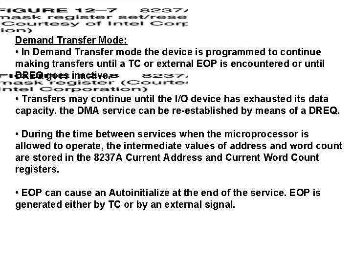 Demand Transfer Mode: • In Demand Transfer mode the device is programmed to continue