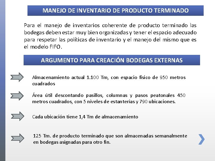 MANEJO DE INVENTARIO DE PRODUCTO TERMINADO Para el manejo de inventarios coherente de producto