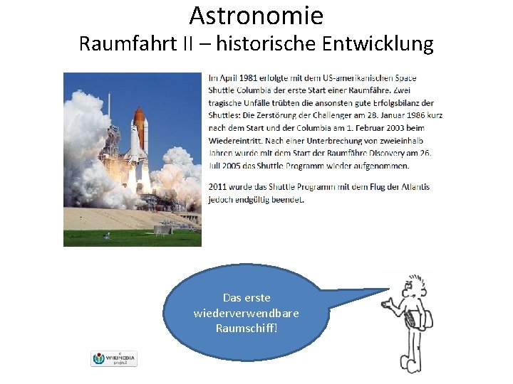 Astronomie Raumfahrt II – historische Entwicklung Das erste wiederverwendbare Raumschiff! 