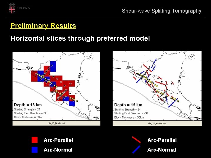 Shear-wave Splitting Tomography Preliminary Results Horizontal slices through preferred model Arc-Parallel Arc-Normal 
