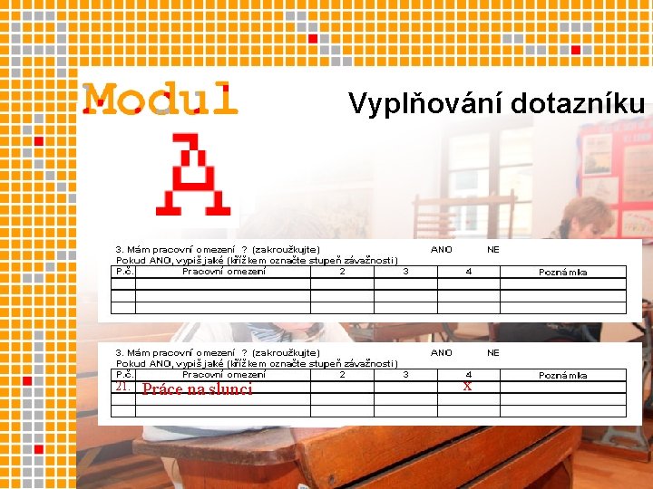 Vyplňování dotazníku 21. Práce na slunci x 