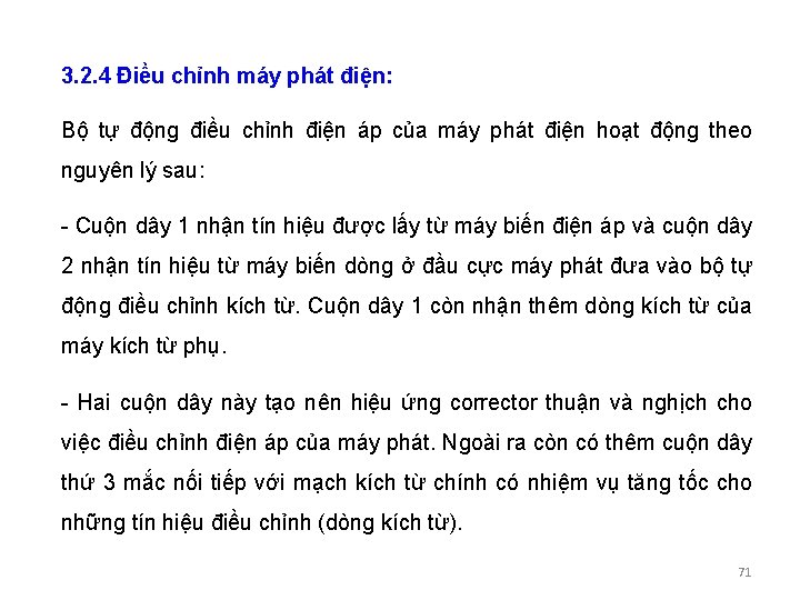 3. 2. 4 Điều chỉnh máy phát điện: Bộ tự động điều chỉnh điện