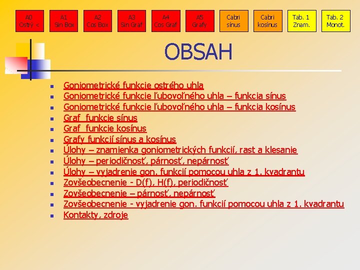 A 0 Ostrý < A 1 Sin Box A 2 Cos Box A 3 A 0 Ostrý < A 1 Sin Box A 2 Cos Box A 3