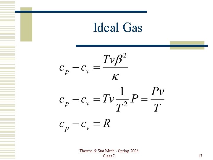 Ideal Gas Thermo & Stat Mech - Spring 2006 Class 7 17 