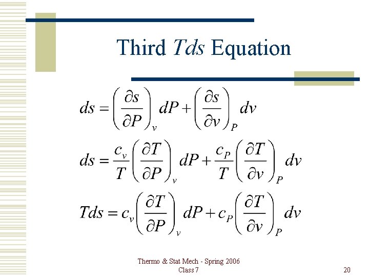 Third Tds Equation Thermo & Stat Mech - Spring 2006 Class 7 20 