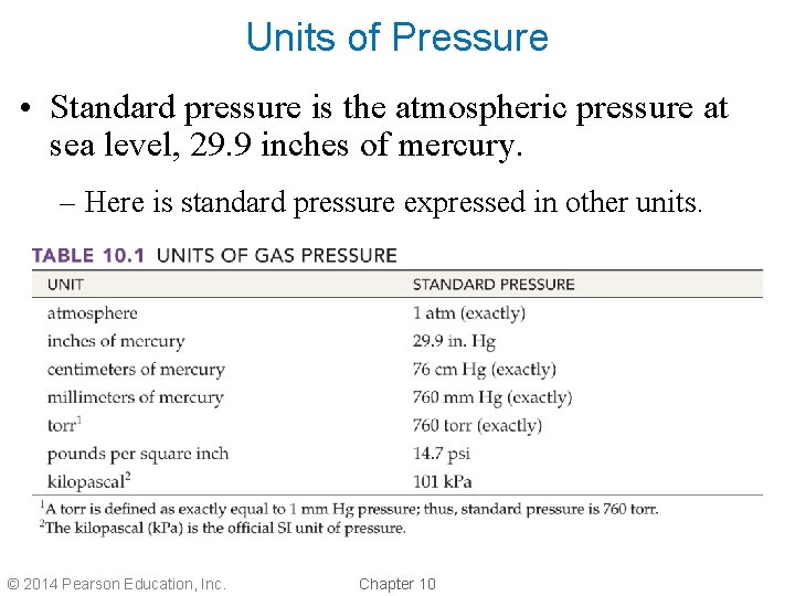 Units of Pressure • Standard pressure is the atmospheric pressure at sea level, 29.