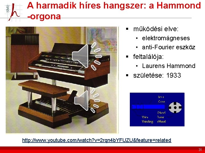 A harmadik híres hangszer: a Hammond -orgona § működési elve: • elektromágneses • anti-Fourier