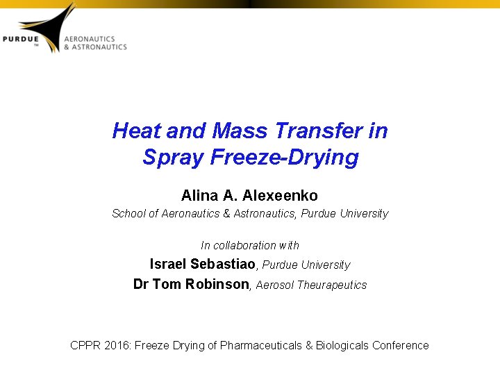 Heat And Mass Transfer In Spray FreezeDrying Alina