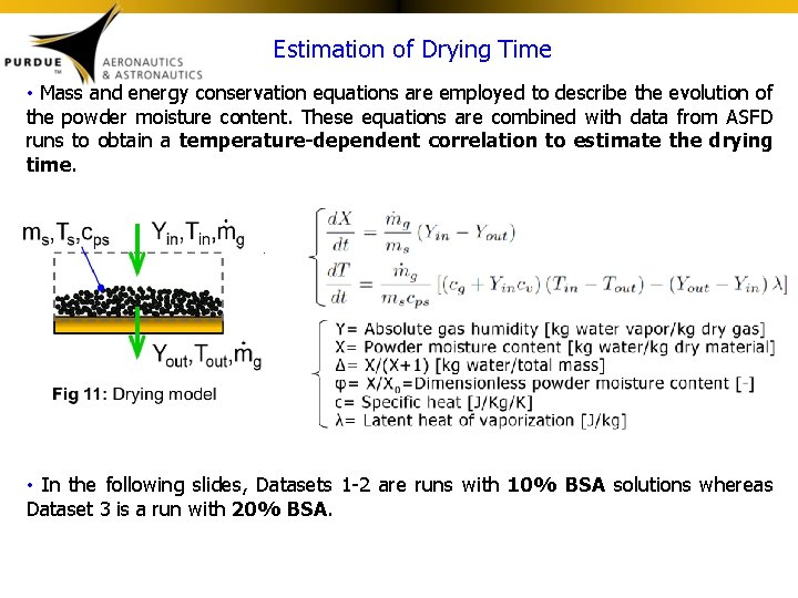Estimation of Drying Time • Mass and energy conservation equations are employed to describe