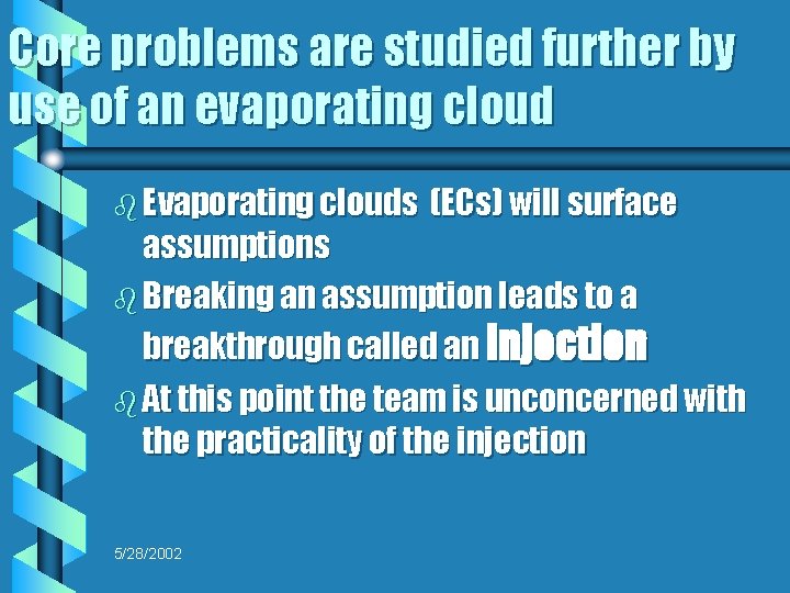 Core problems are studied further by use of an evaporating cloud b Evaporating clouds