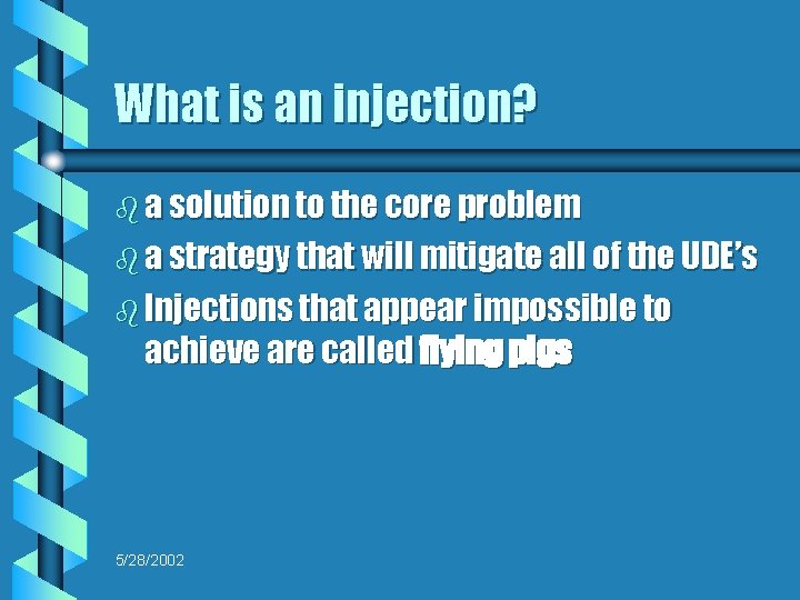 What is an injection? b a solution to the core problem b a strategy