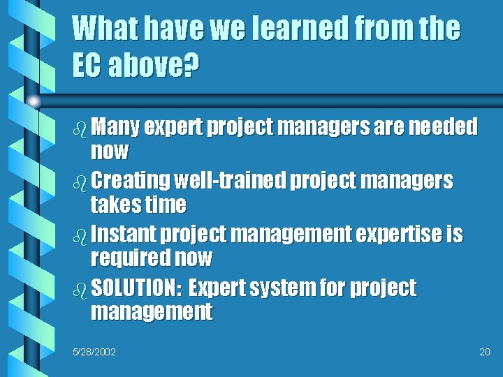 What have we learned from the EC above? b Many expert project managers are