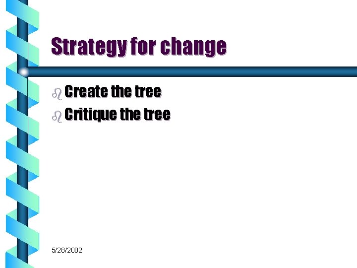 Strategy for change b Create the tree b Critique the tree 5/28/2002 