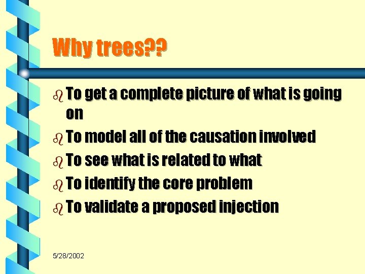 Why trees? ? b To get a complete picture of what is going on